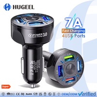 Chargeur de voiture 4 ports USB en gros, adaptateur de charge rapide 7A avec lumière LED, kit chargeur de voiture 35W 48W pour téléphone, tablette, écouteurs