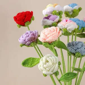 Ramo de Flores Artificiales de Rosa de Lana Tejidas a Mano, Flores de Crochet para Regalo del Día del Maestro o San Valentín - Product Image 4