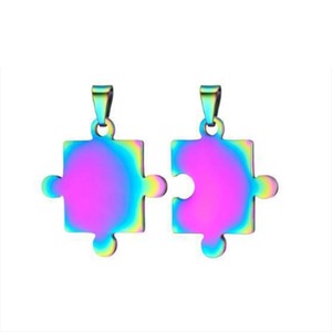1 paire/lot de pendentifs puzzle en acier inoxydable poli miroir pour la fabrication de colliers, bracelets, bijoux pour amoureux, 46x30mm - Product Image 3