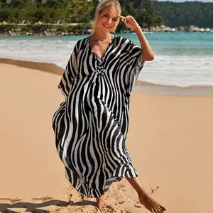 Dames Zomermode Diepe V-Hals Zonnejurk Met Luipaardprint Voor Strandkleding Bikini-Cover-Up Badpak