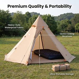 Tente de camping pyramide <span class=keywords><strong>tipi</strong></span> kaki, grande tente <span class=keywords><strong>tipi</strong></span> imperméable et coupe-vent pour le glamping en plein air, sur pelouse ou en montagne - Product Image 2