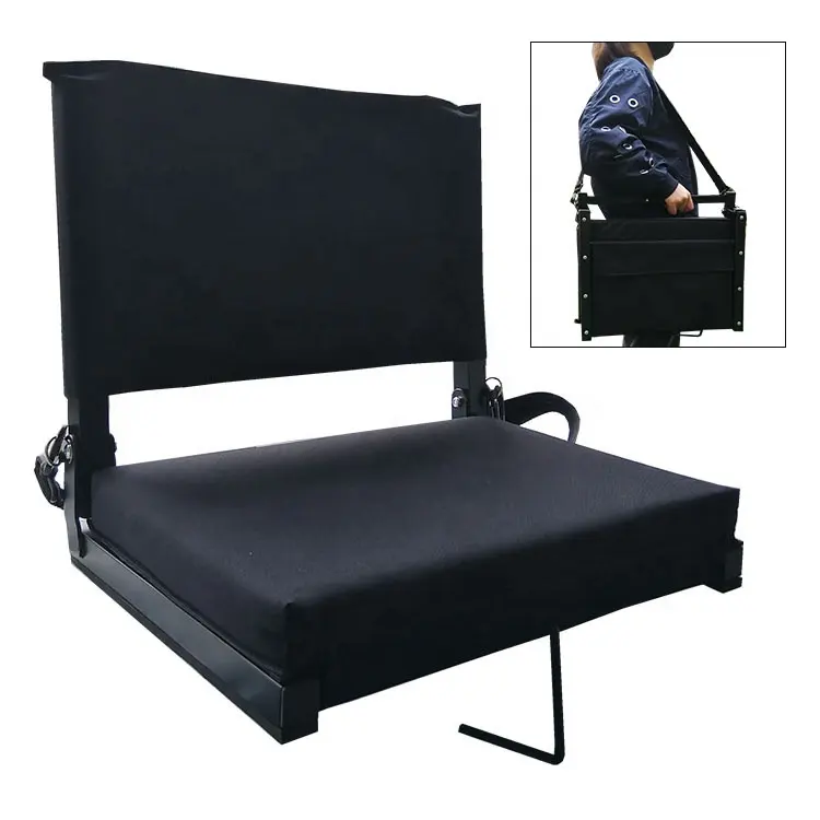 Asiento acolchado para portátil suelo de fútbol, silla de asiento plegable para estadio, con gancho Blanqueador