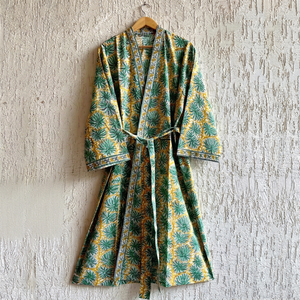 Kimono Estampado a Mano con Manga Larga, Corte Holgado, Largo Maxi, con Cinturón, Ropa Casual para Todas las Temporadas, Kimono de Algodón Tejido - Product Image 1