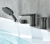Robinet de baignoire WEIHAO en chrome poli à montage sur pont, avec bec large et plat, douchette à main incurvée, mitigeur de bain pour la maison et l'hôtel