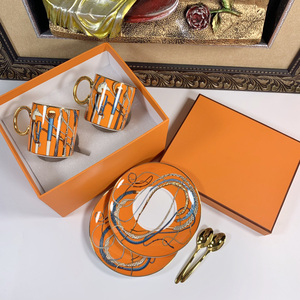 Tazas y Platos de Porcelana China de Hueso, Diseño Europeo de Lujo con Patrón de Caballo, Color Naranja y Blanco, Venta al Por Mayor - Product Image 3