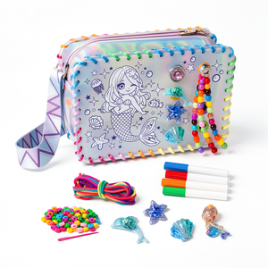 Borsa a Tracolla Personalizzata per Bambini a Tema Sirena con Cordino e Ciondoli, Giocattoli da Cucire, Astuccio per Matite da Disegno, Crea la Tua Borsa - Product Image 1