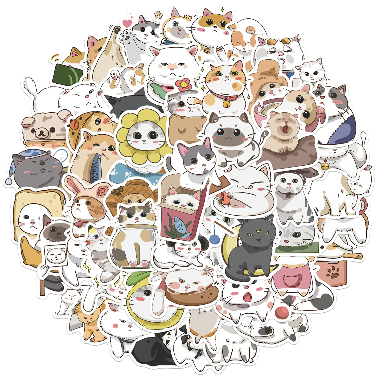 62PCS/bag Japanese Style cartoon cute CAT kawaii Water proof Removable Vinyl stickers for Kids Laptop Bicycle Car sticker