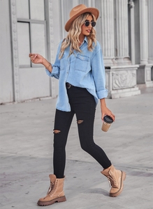 2023 nuovo arrivo camicie e camicette da <span class=keywords><strong>donna</strong></span> <span class=keywords><strong>oversize</strong></span> taglie forti camicette in Denim a maniche lunghe da <span class=keywords><strong>donna</strong></span> - Product Image 4