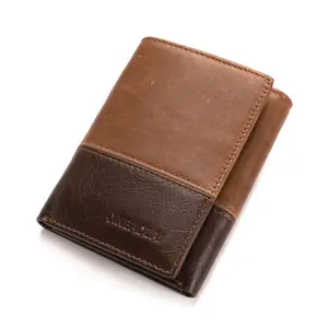 OEM193 Genuine Cow Leather Men Wallets ID & Credit Card Holders Note Compartment Short Wallets Vintage Purses For Male
