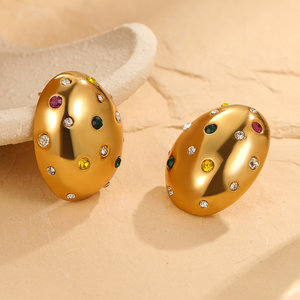 ต่างหูสแตนเลสสตีลเคลือบสูญญากาศสองสีแบบเรขาคณิตและเคลือบทอง 18K - Product Image 4