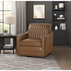DB Luxurious Brown <b>Swivel</b> <b>Chair</b> Breathable Faux Leather Upholstered Channel Stitched Back <b>Living</b> <b>Room</b> Furniture for Home Office - Product Image 1