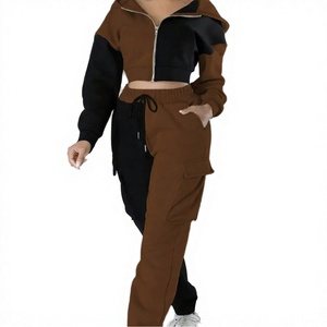 Ensemble de survêtement patchwork pour femme, sweat à capuche zippé et pantalon de jogging deux pièces avec poches latérales, vêtements de sport décontractés - Product Image 4