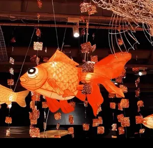 2023 Chinese Tradition Light Festival Decoration Red Fish Lantern Hand Painted LED Animal Fish Lanterns For Lunar New Year