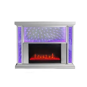 Woonkamer Meubels Fonkelende Verpletterd Diamond Multi Kleuren Led Mirrored Tv Stand Met Haard