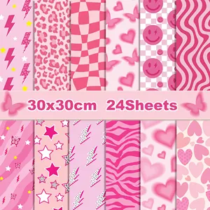 WW022 Pink Butterfly Pattern Hand Account Material Double-Sided DIY Craft Scrapbook Paper For Girl's Party