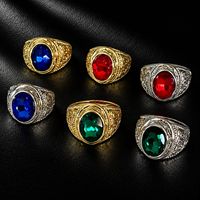 Vintage Hip-Hop Ovaler Farbiger Zirkon-Ring Breiter Gravierter Herrenring für den Zeigefinger Anlaufbeständiger Streetwear-Partyschmuck
