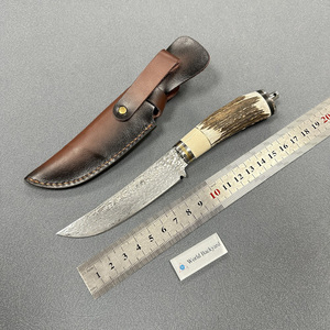 Drop Point Full Tang Couteau de survie à lame fixe Lame martelé<span class=keywords><strong>e</strong></span> Traitement du jeu Power Grip Véritable couteau de chasse à l'échelle Antler - Product Image 5