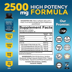 כמוסות שמן דגים אומגה <span class=keywords><strong>3</strong></span> בעוצמה משולשת 2500 מיליגרם, 180 יחידות, RTG, EPA 1500 מיליגרם, DHA 568 מיליגרם, נבדק על ידי IFOS, מקור בר קיימא, OEM - Product Image 3