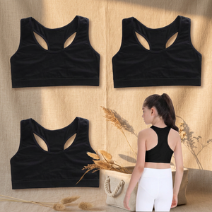Wholesale Open <b>Back</b> <b>Brushed</b> Women's High Support 100% Cotton Racerback Yoga Gym Bra Activewear Bras Front Logo Breathable - Product Image 3