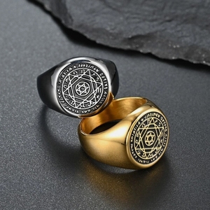 Sigillo talismano <span class=keywords><strong>di</strong></span> Solomon Hexagram 12 zodiaco <span class=keywords><strong>anello</strong></span> in acciaio inossidabile riempito nero smalto faccia 20mm - Product Image 2