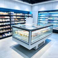 Congélateur îlot entièrement transparent en acier galvanisé avec compresseur de marque réputée pour supermarchés et aliments surgelés (vente en gros)