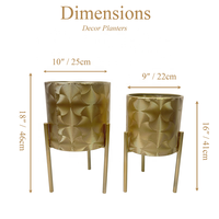 Ensemble de 2 pots de fleurs en métal de 9 et 10 pouces, décoratifs, en fonte, dorés, géométriques, avec support, pour fleurs artificielles, avec trou de drainage, pour la maison et le jardin
