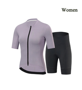 Combinaison de cyclisme pour femme à manches courtes unie avec logo personnalisé, maillot respirant à fermeture éclair intégrale et short de cyclisme rembourré en gel pour vélo de route - Product Image 3