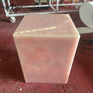 Plateaux en marbre onyx rose translucide sur mesure, design OEM, pour tables d'appoint, décoration intérieure de salon - Product Image 3