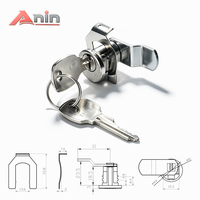 Serrures cylindriques et à pêne dormant Anin 2 en alliage de zinc nickelé, entraxe 22,5 mm pour meubles, armoires et tiroirs