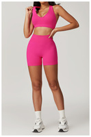 Ensemble court de yoga sans couture en deux pièces ensembles de fitness pour la salle de sport vêtements actifs Leggings froissés dos ouvert ensembles d'entraînement sexy pour femmes