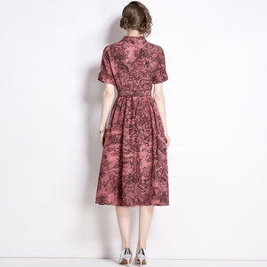 Nuovo abito estivo a maniche corte di lusso leggero con cintura di lusso con stampa retrò con giungla animale e gonna a-linea - Product Image 4