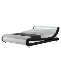 Lit en cuir synthétique PU Willsoon au design moderne avec éclairage LED, lit double/grand lit/king size, meubles de chambre à coucher, cadre en bois