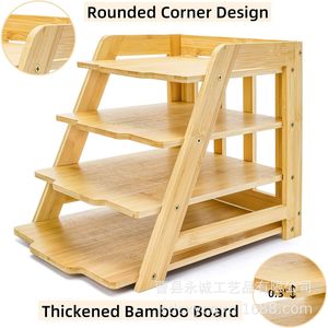 Bamboo Wood 3 Tier <b>File</b> <b>Storage</b> Rack Office Desktop Organizer For Documents And Supplies - Product Image 3
