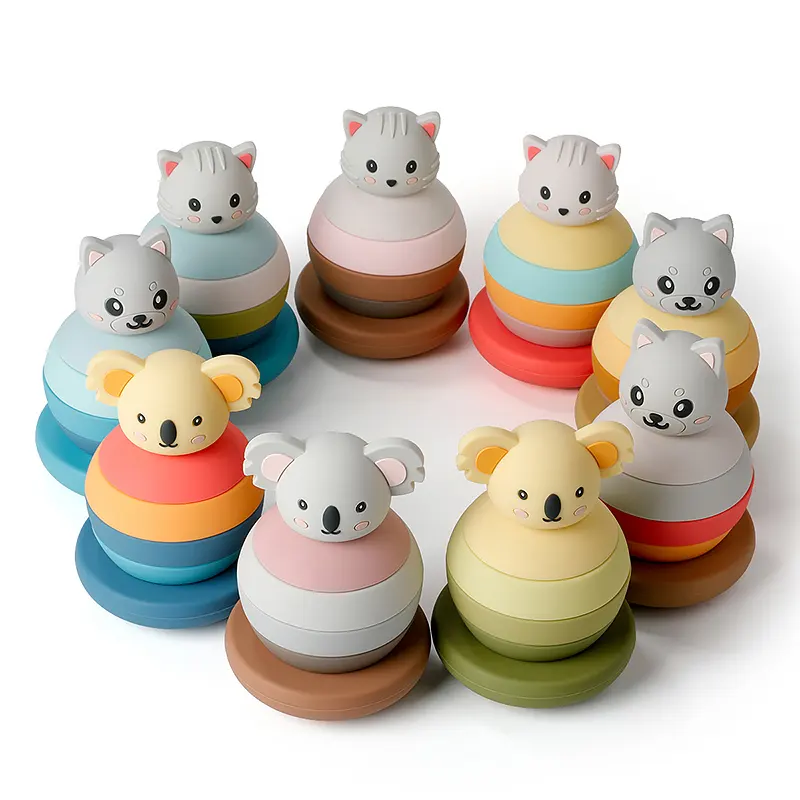 Animal koala kitty gobelet enfants jouets d'apprentissage en silicone de qualité alimentaire jouet de dentition sans bpa jouets en silicone pour enfants