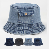 Gran oferta, gorras Retro en blanco con logotipo bordado personalizado, sombreros de cubo en blanco de algodón vaquero desgastado lavado plegable con bolsillo