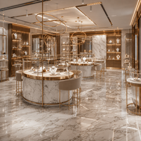 Vitrine à bijoux incurvée sur mesure BRUTALIST avec éclairage LED, design écologique et durable, aménagement complet pour magasin de détail de luxe
