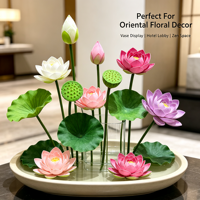 Ornement d'ambiance à thème floral, de feuilles aquatiques et de capsules de fleurs, série Fleur de Lotus, accessoire de décoration pour maison de thé et lieux de réception culturelle