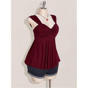 Top Peplum sin Mangas con Cuello Cruzado para Mujer, Tallas Grandes, Suave y con Fruncido, Estilo Fluido - Product Image 3