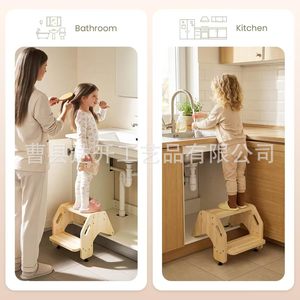 Wooden Children Step <b>Stool</b> Montessori Learning Tower Kitchen <b>Bathroom</b> Standing <b>Stool</b> Toddler Wash Footstool Durable Safety - Product Image 1