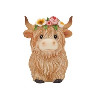 Highland vache Gnome résine Statue marron petit troupeau de vaches pour printemps été jardin ornement Cottage cadeau plateau statuette à plusieurs niveaux