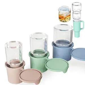 2024 New Arrivals Reusable Large 3 Hollow Cylinder Mug Chilling Cocktails Whiskey Silicone Ice Cube Mold Tray with Lid