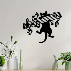 Scultura Contemporanea in Acciaio Inossidabile a Forma di Gatto che Suona Note Musicali, Design a Silhouette con Chiave di Violino, Decorazione per Interni/Esterni, per <span class=keywords><strong>Insegnanti</strong></span> di Pianoforte - Product Image 5
