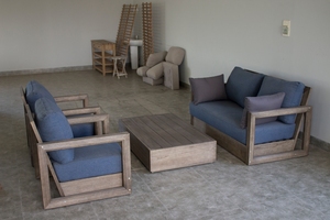 Ensemble de canapés modernes en teck imperméable pour l'extérieur, protection solaire, mobilier de jardin en bois massif pour villa, parc, hôtel, plage, patio, cour - Product Image 2