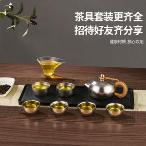 Titanium Kung Fu <b>Tea</b> <b>Set</b> Small Cup With Lid Heat Resistant Outdoor Use Afternoon <b>Tea</b> Round Shape Titanium Natural Color - Product Image 3