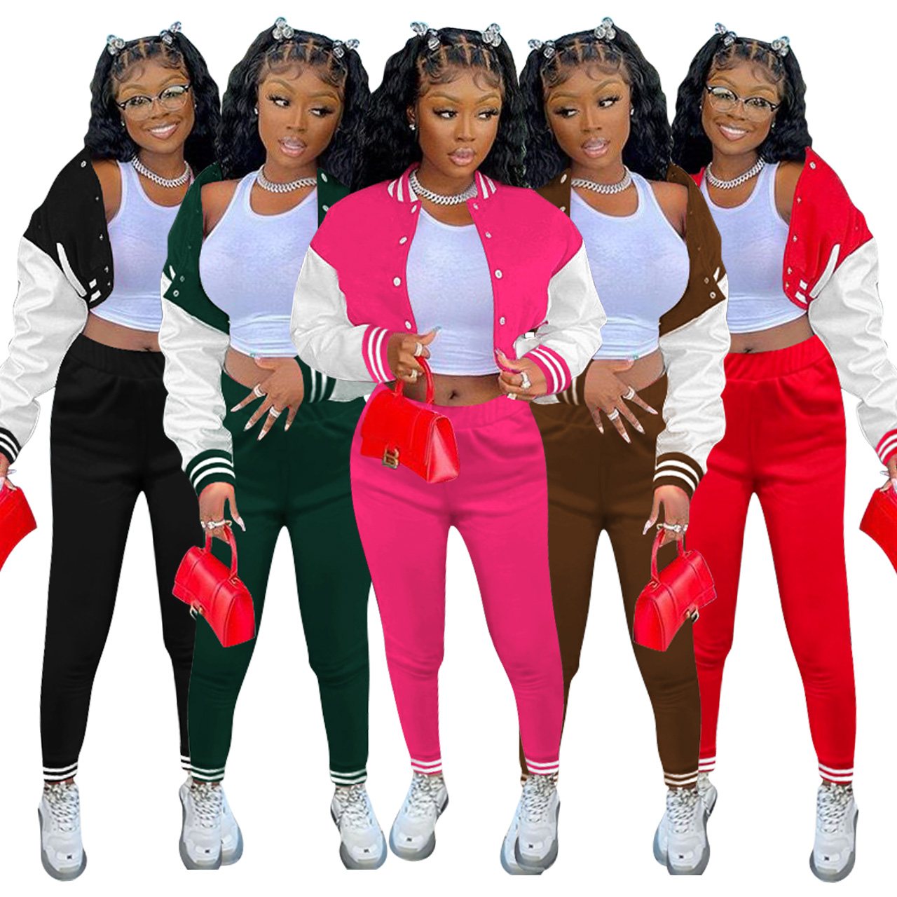 YD1089 модная зимняя Осенняя Женская однобортная бейсбольная форма с прострочкой Женская куртка спортивные брюки комплект из двух предметов