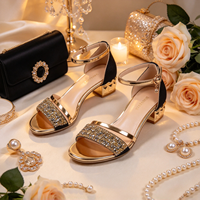 Sandales à bout ouvert en strass pour femmes, talons bas, bride arrière, chaussures décontractées d'été, chaussures de banquet, mariage