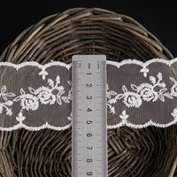 Dentelle brodée en maille polyester de 5,5 cm, motif rose, accessoires pour manches de vêtements pour femmes, vente en gros