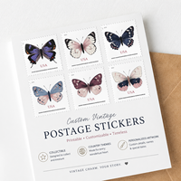 Stiker Stempel Kupu-kupu Vintage Kustom, Perlengkapan Scrapbooking Estetis untuk Jurnal dan Dekorasi Buku Catatan, Kerajinan DIY