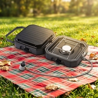 Réchaud à gaz portable d'extérieur pliable 2 en 1 avec plaque de cuisson, gril à gaz, brûleur à gaz pour le camping, la randonnée et les pique-niques