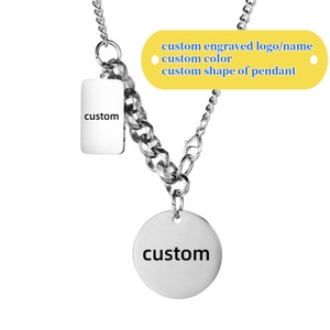 Collier en acier inoxydable en gros avec pendentif rectangulaire, finition polie, logo personnalisé, collier avec pendentif rond - Product Image 2
